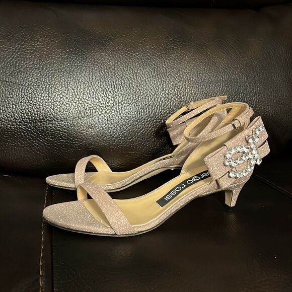 SALE!!! Sergio Rossi Glitterama Blush Pink Gem Logo Strappy Kitten Heel - Picture 3 of 8